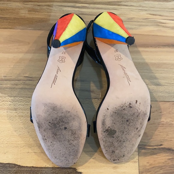 High heels sandals pattern leather and suede - Picture 3 of 6